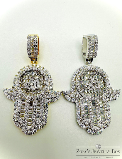 Iced Out Allah Hand of Fatima Hamsa Pendant – Gold or Silver