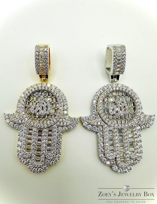 Iced Out Allah Hand of Fatima Hamsa Pendant – Gold or Silver