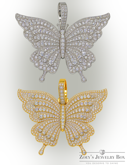 Extra Large Iced Out Butterfly Pendant – Gold or Silver