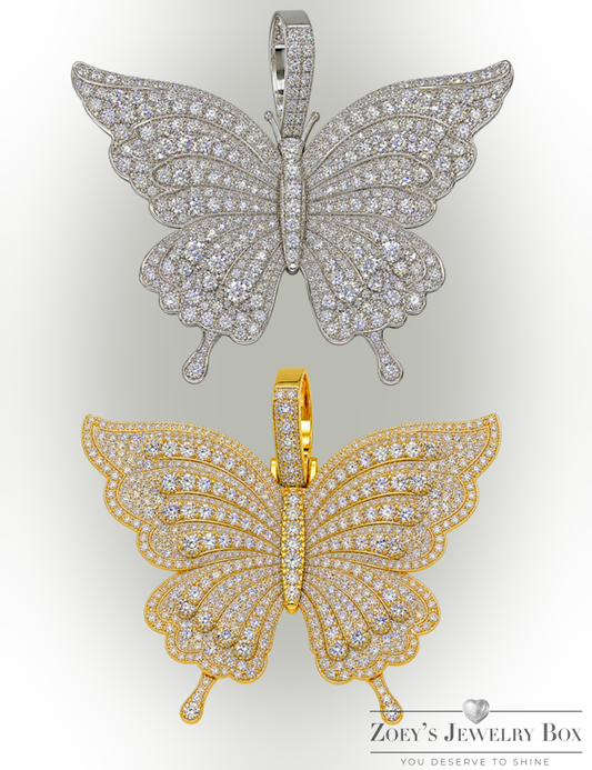 Extra Large Iced Out Butterfly Pendant – Gold or Silver