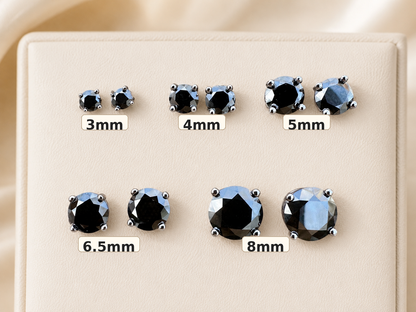 Black Moissanite 925 Sterling Silver Stud Earrings 3mm - 8mm Screw Backs