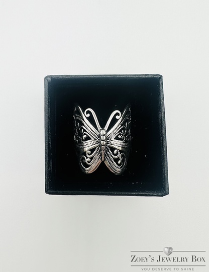 Oxidized Silver Butterfly Ring – Sizes 5-10