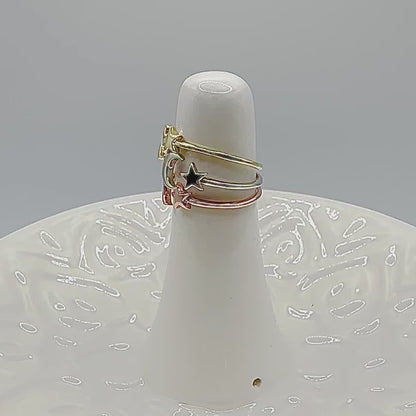 Crescent Moon and Star Ring – 3 Finishes, Sizes 5-10