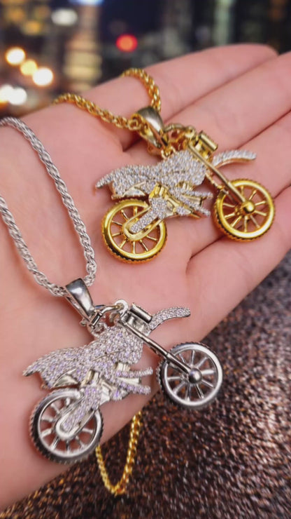 Moissanite Dirt Bike Motorcycle Pendant – Gold or Silver