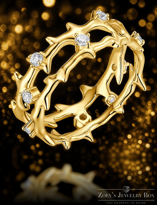 Moissanite Jesus Crown of Thorns Ring, 14k Gold Vermeil Over 925 Sterling Silver Band