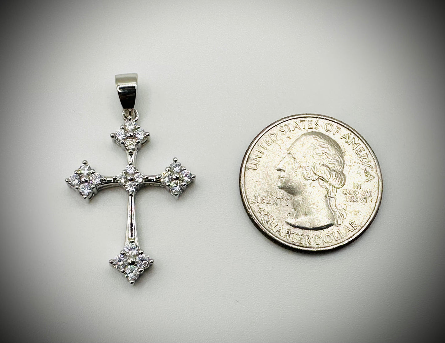Rhodium Iced Out Gothic Cross Pendant