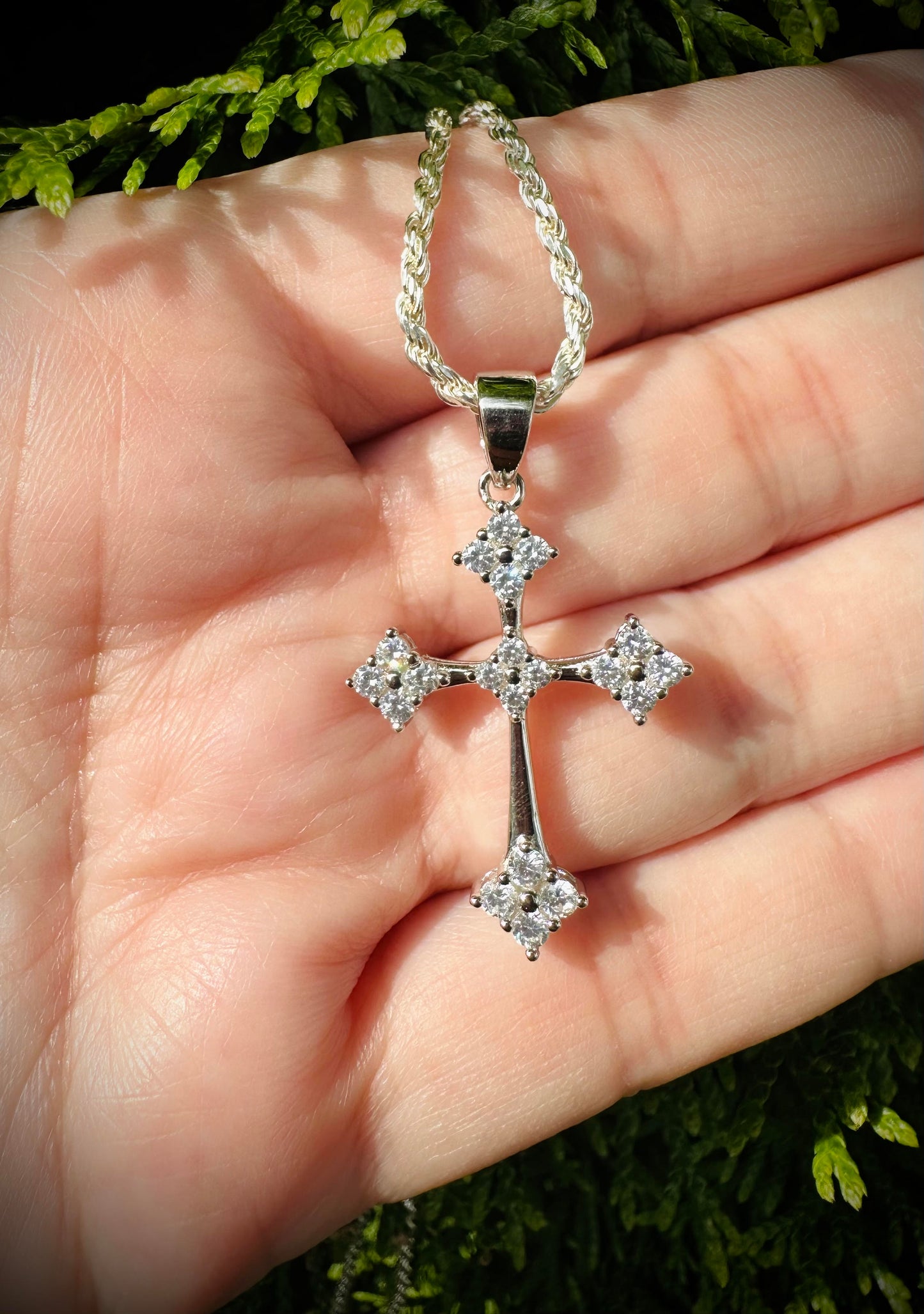 Rhodium Iced Out Gothic Cross Pendant