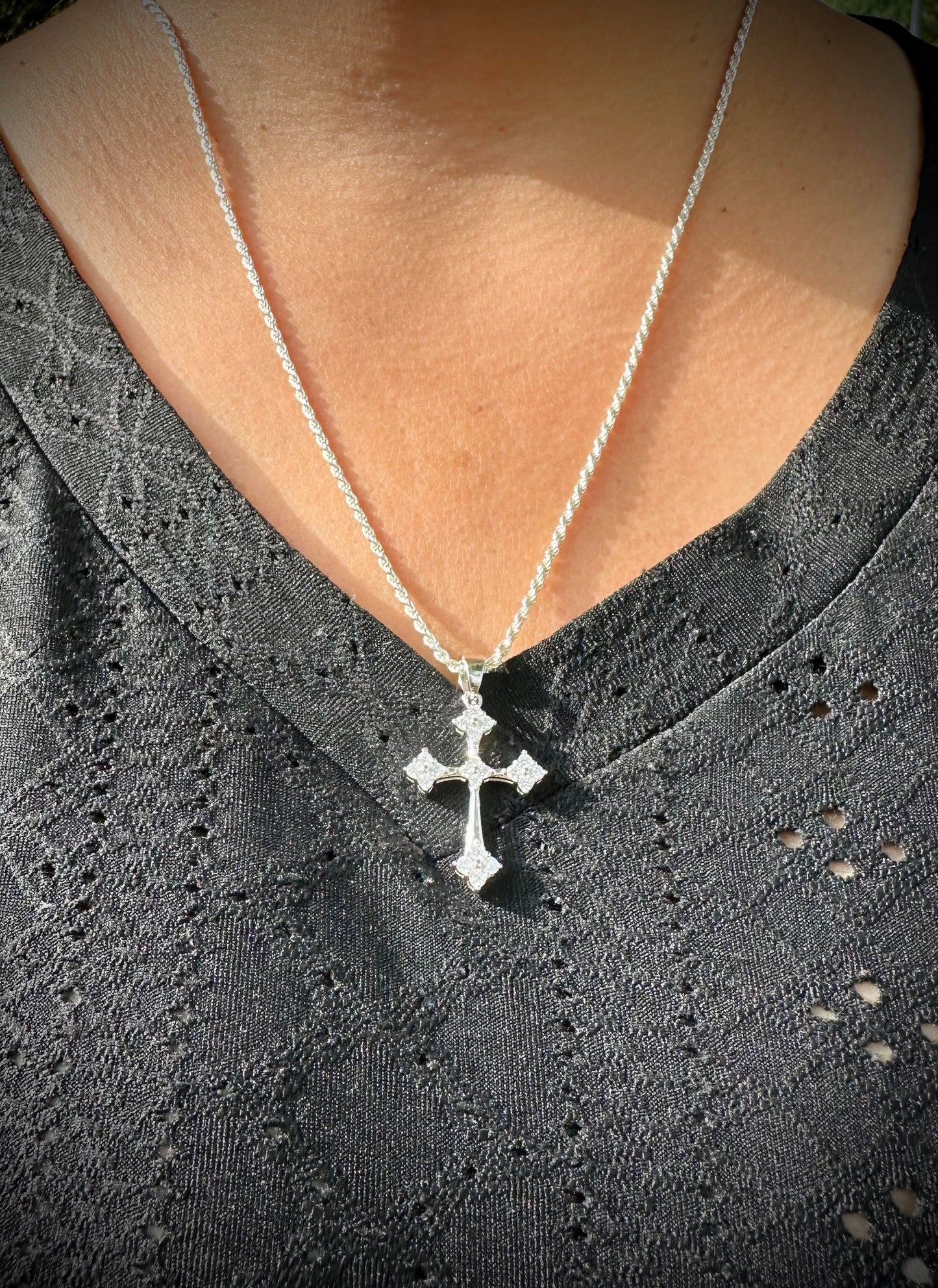 Rhodium Iced Out Gothic Cross Pendant