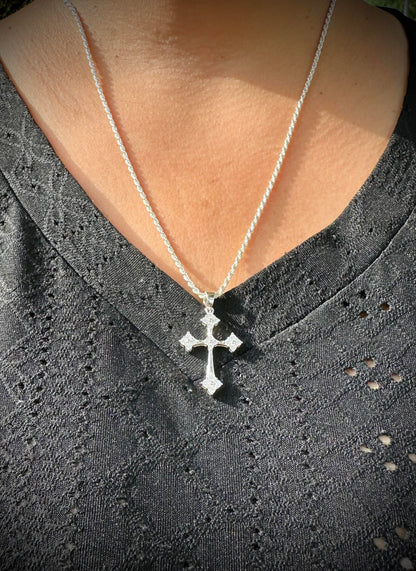 Rhodium Iced Out Gothic Cross Pendant