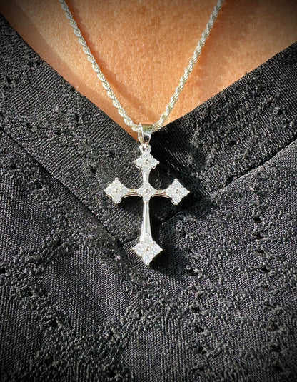 Rhodium Iced Out Gothic Cross Pendant