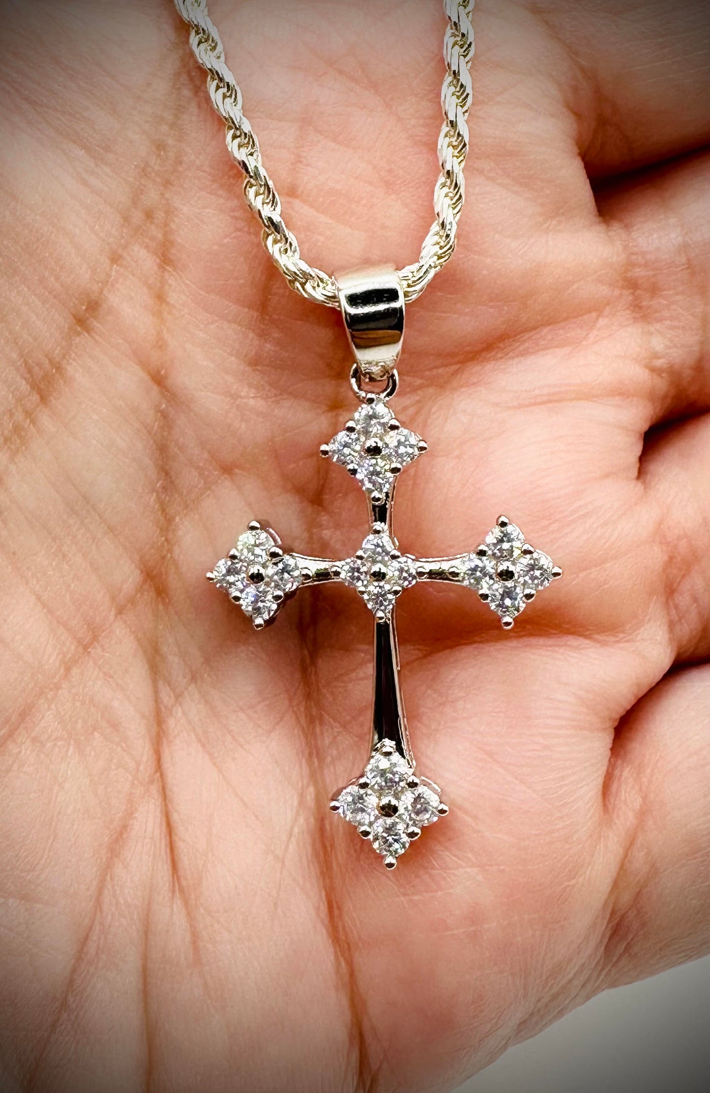 Rhodium Iced Out Gothic Cross Pendant