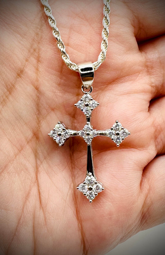 Rhodium Iced Out Gothic Cross Pendant