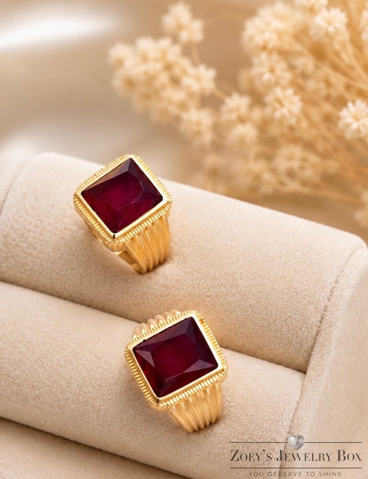 Royalty Ring (14k Gold Vermeil, 925 Silver, Red CZ Stone)