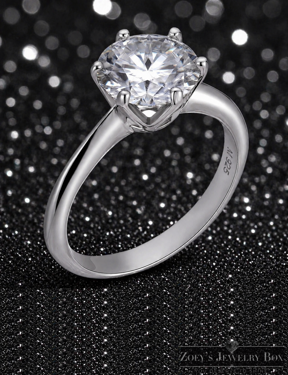 Moissanite Solitaire Engagement Ring 925 Sterling Silver~Rhodium Finish 0.5ct - 4ct.