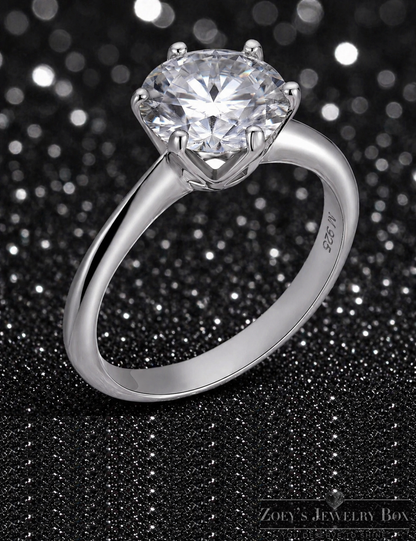Moissanite Solitaire Engagement Ring 925 Sterling Silver~Rhodium Finish 0.5ct - 4ct.