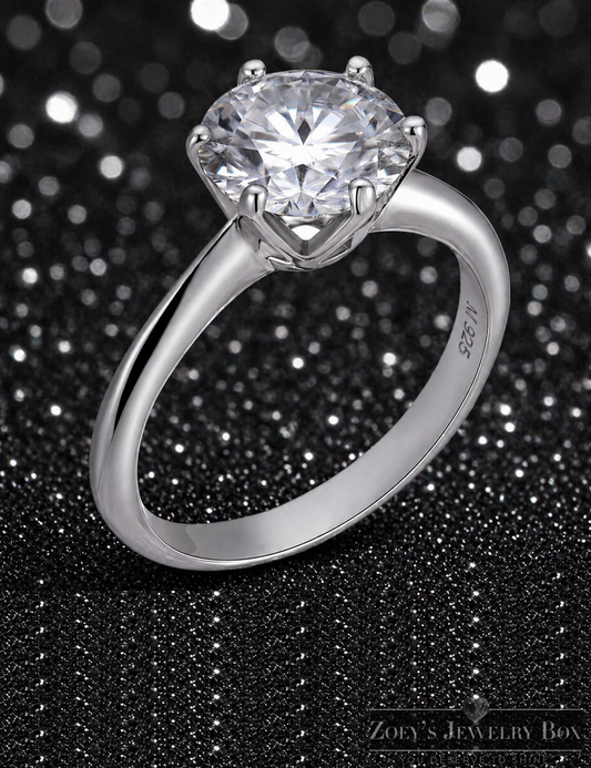 Moissanite Solitaire Engagement Ring 925 Sterling Silver~Rhodium Finish 0.5ct - 4ct.