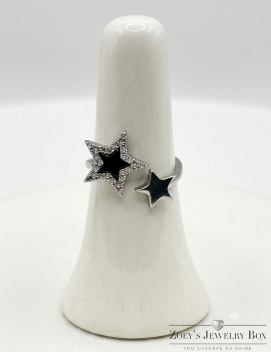 Women's Silver and Onyx Stars Ring – Sizes 5-10